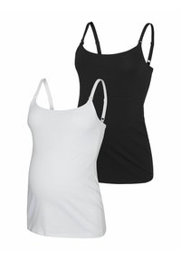 Due maglie a canotta per maternità, una nera e una bianca, realizzate in tessuto morbido, con spalline regolabili e design aderente per il massimo comfort.