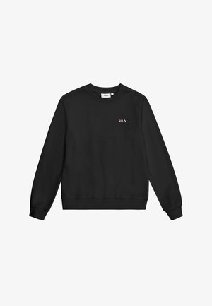 Zwart crewneck sweatshirt gemaakt van een katoenmengsel. Voorzien van geribde boorden aan de mouwen en zoom, met een klein FILA-logo op de borst in rood en wit.