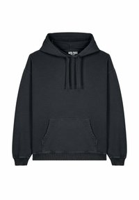 Felpa nera con cappuccio realizzata in misto cotone, con tasca frontale, polsini e orlo a coste, cappuccio con coulisse e dettagli cuciti.