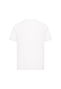 Weißes Kurzarm-T-Shirt aus weichem Baumwollstoff. Schlichtes Design mit klassischem Rundhalsausschnitt und lässiger Passform. Keine sichtbaren Logos oder Muster.