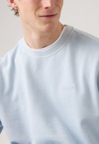 Lichtblauwe sweatshirt gemaakt van zachte stof, met een ronde halslijn en geborduurd "Levi's" logo op de borst. Glad textuur, ontspannen pasvorm.