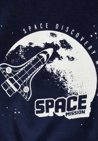 Navy blue T-shirt featuring a white graphic of a space shuttle and moon with the text "SPACE DISCOVERY" and "SPACE MISSION."
