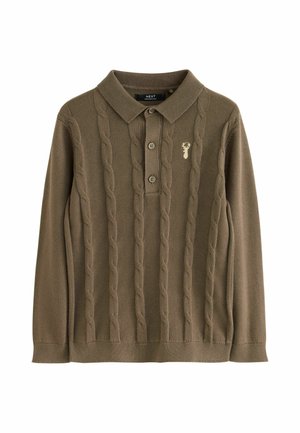 Next, STAG CABLE KNIT POLO SHIRT - Langarmshirt - brown khaki