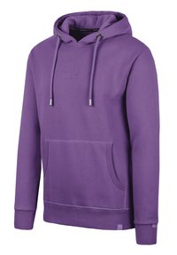 Paarse hoodie van een katoenmix, met een kangoeroezak, een capuchon met trekkoord, ribbenboorden en een subtiele logo op de voorkant.