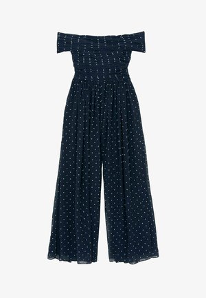 Reiss, REGULAR FIT - MARGO POLKA-DOT BARDOT WIDE-LEG JUMPSUIT . - Kombinezon - navy ivory