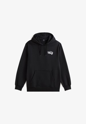 Sudadera negra de mezcla de algodón, con un bolsillo canguro, capucha con cordón y logo blanco "YANS" en el pecho.