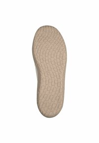 Suola di scarpa in gomma beige con un motivo di battistrada testurizzato; presenta un logo circolare e l'indicatore di taglia '37' impresso al centro.