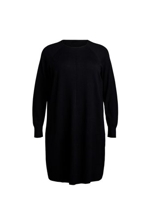 Musthave musterniga kleit, millel on ümmargune kaelus ja pikad, veidi kitsenevad varrukad. Omab lõdva, sirget siluetti ja pehmet tekstuuri.