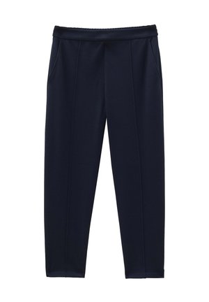 Marine broeken met een zachte textuur, voorzien van twee zijzakken, een elastische tailleband en een tapered leg ontwerp.