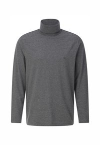 Grau langärmliges Turtleneck-Shirt aus weichem Stoff mit lässiger Passform. Verfügt über einen hohen Kragen und minimale Logo-Details auf der Brust.