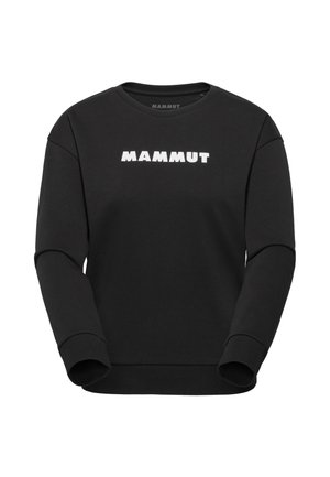 Czarna bluza z długim rękawem i okrągłym dekoltem, na środku klatki piersiowej białe logo "MAMMUT".