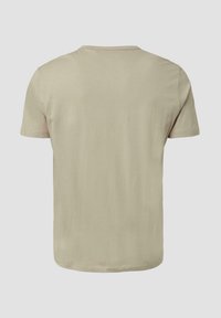 Beige T-shirt met korte mouwen van zachte katoen. Heeft een ronde halslijn en een rechte zoom met minimale stikseldetails.
