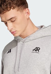 Grå huvtröja i ett mjukt material, med en framfickor i kängurustil, broderade logotyper och en justerbar snodd i huvan.