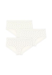 Τρία ζευγάρια ανδρικά εσώρουχα σε κρεμ χρώμα, με μικρά μοτίβα καρδιών σε κίτρινο, κόκκινο και γκρι. Μαλακό ύφασμα με ελαστικές μέσης.