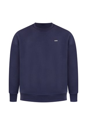 Marineblaues Sweatshirt mit Rundhalsausschnitt, gerippten Bündchen und Saum. Verfügt über ein kleines Logo-Tag auf der Brust. Hergestellt aus bequemem Stoff.