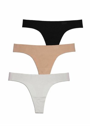Tre stykker trusel: sort, beige og hvid. Lavet af glat stof, med minimale sømme og et mærke med "FRANK DANDY" logo.