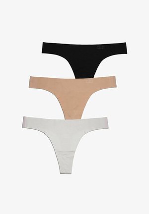 Tre stykker trusel: sort, beige og hvid. Lavet af glat stof, med minimale sømme og et mærke med "FRANK DANDY" logo.