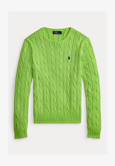 Πράσινο πουλόβερ πλεκτό με λαιμόκοψη crew, ριμπ τελείωμα και μανσέτες, με μικρό κεντημένο λογότυπο στο αριστερό στήθος.