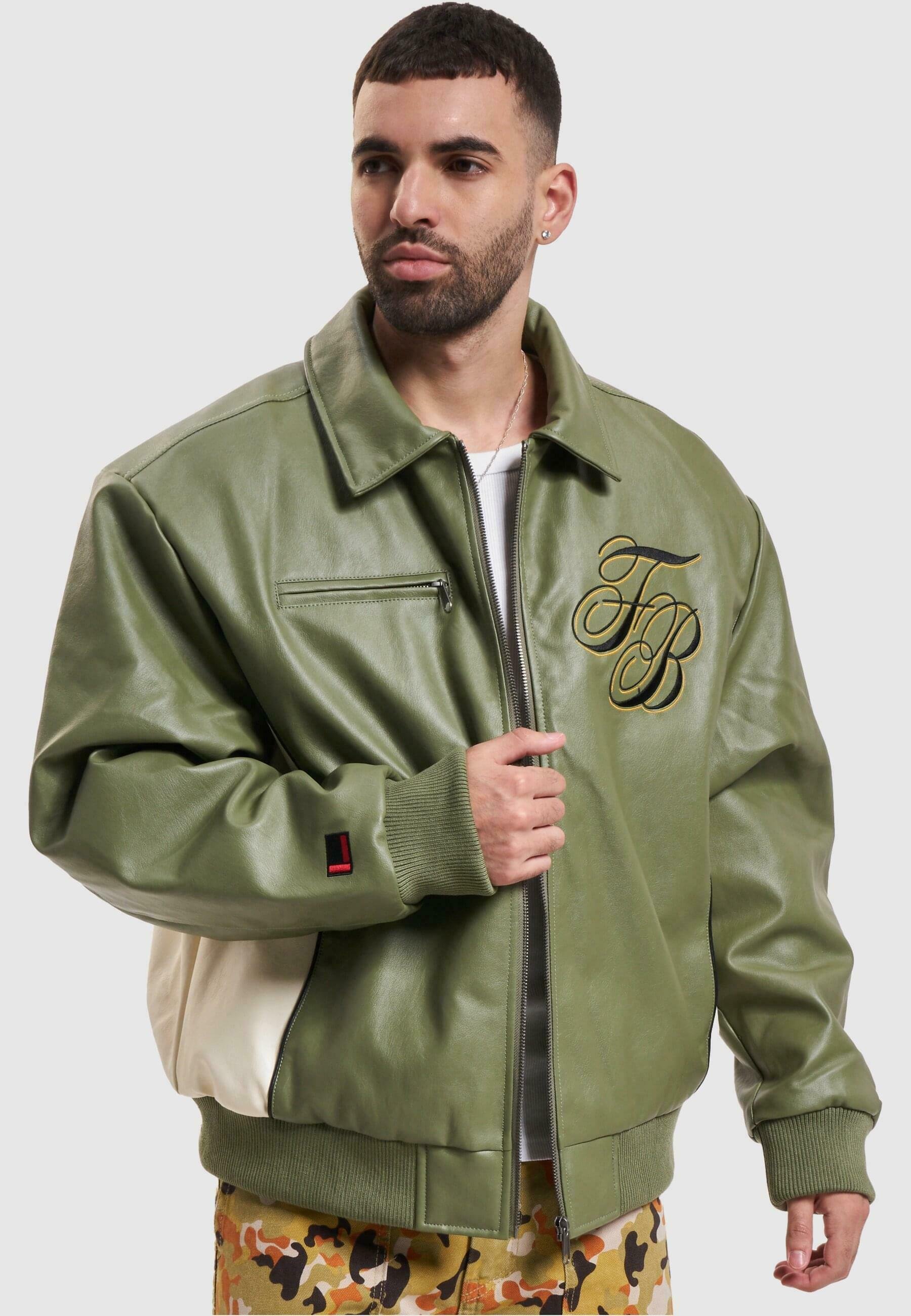 FUBU FB INITIALS COACH - Leather jacket - olive white/green - Zalando