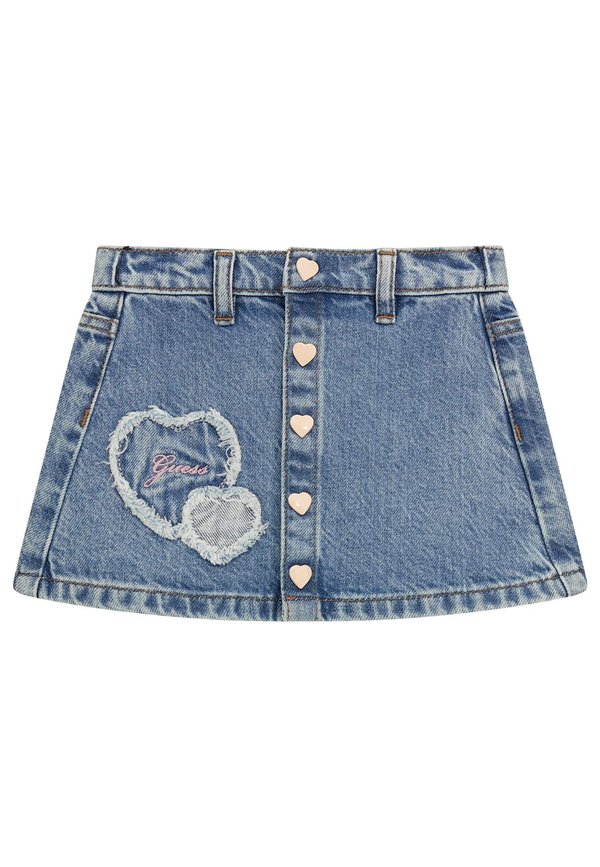 HERZ-PATCHES - Jeansrock - blau