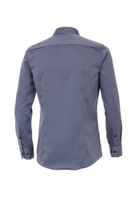 Langärmelig shirt, achteraanzicht, in donkergrijze katoenmix. Voorzien van een klassieke kraag, knoopmanchetten en een subtiele textuur zonder patronen.