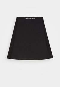 Zwarte katoenen mini-jurk met een rechte silhoutte, contrasterende zijaccenten en een wit "Calvin Klein Jeans" logo op de tailleband.