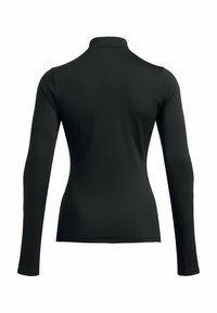 Svart långärmad topp med hög krage, tillverkad av ett slätt, stretchigt tyg. Har en figurnära design och sömlös konstruktion.