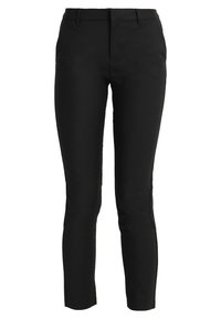 Slim-fit zwarte dress pantalons met lussen voor een riem, voorrits en zijzakken, ontworpen voor een gepolijste, formele uitstraling.
