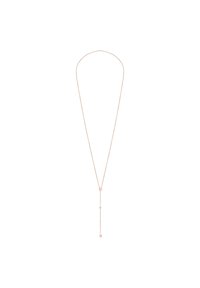 Collier en chaîne en or rose au design simple. Présente des accents en forme de cœur tout au long de sa longueur. Texture lisse, léger et délicat.