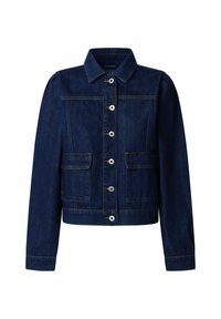 Τζάκετ από τζιν σε σκούρο μπλε χρώμα με γιακά, πέντε κουμπιά, δύο τσέπες με καπάκι και αντίθετες ραφές. Κλασικός σ�χεδιασμός με μακριά μανίκια.