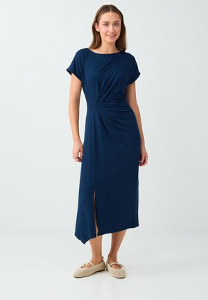 Jimmy Key, SLIT DETAIL BOAT NECK MIDI DRESS - Jurk - dark blue
