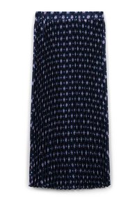 Gonna plissettata in tessuto blu scuro con un motivo floreale in lilla e rosa chiaro. Vita elasticizzata; design di lunghezza media con una consistenza morbida.