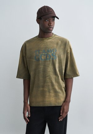GCDS TI AMO CRACKLE - Print T-shirt - military creen