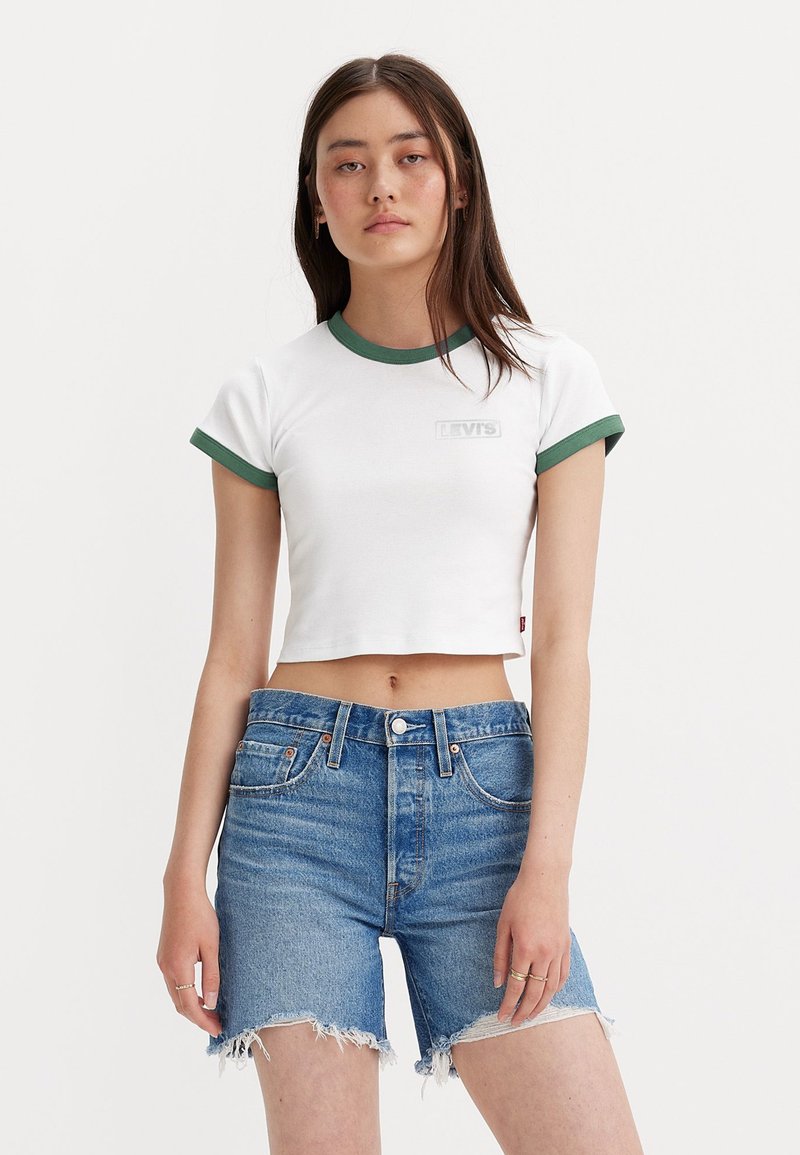 Levi's® GRAPHIC RINGER  - T-shirt con stampa - reflective box tab bright white/darkforest