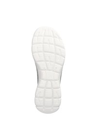 Witte rubberen schoenzool met gestructureerde patronen, voorzien van groeven en profielen voor grip. Rond de teen en met een iets verhogende hak.