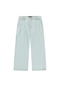 Lyseblå vide bukser laget av denim, med knappelukking, to frontlommer og en avslappet passform. Diskré sømdetaljer gjennom hele.