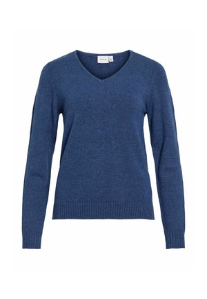 VILA, VIRIL V-NECK L/S KNIT TOP - NOOS - Jersey de punto - navy peony