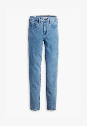 Jeans in denim azzurro chiaro con design a gamba dritta, dotati di cinque tasche, patta con zip e cuciture visibili per un dettaglio in più.