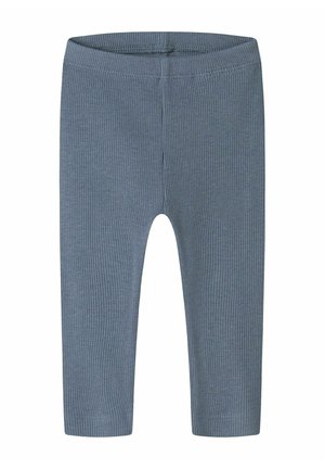 Blaue, gerippte Strickleggings für Säuglinge mit elastischem Bund und geraden, schmalen Beinen.