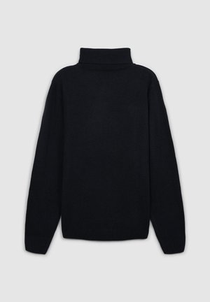 Maglione a collo alto nero con colletto a coste, maniche lunghe e tessuto in maglia testurizzato. Design semplice e dritto.