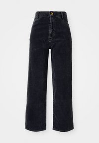 Hoge taille, wijde zwarte denim jeans met een voorzijde knoopsluiting en twee zijzakken, voorzien van subtiele stikdetails.