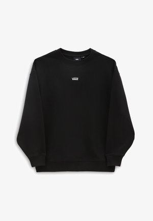 Felpa nera realizzata in tessuto morbido, con scollatura a girocollo, spalle scese e logo Vans bianco sul petto. Texture liscia.