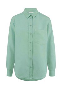 Mintgrünes Langarmhemd mit Button-Down-Kragen, Brusttasche und geradem Schnitt. Aus weichem, leichtem Stoff gefertigt.