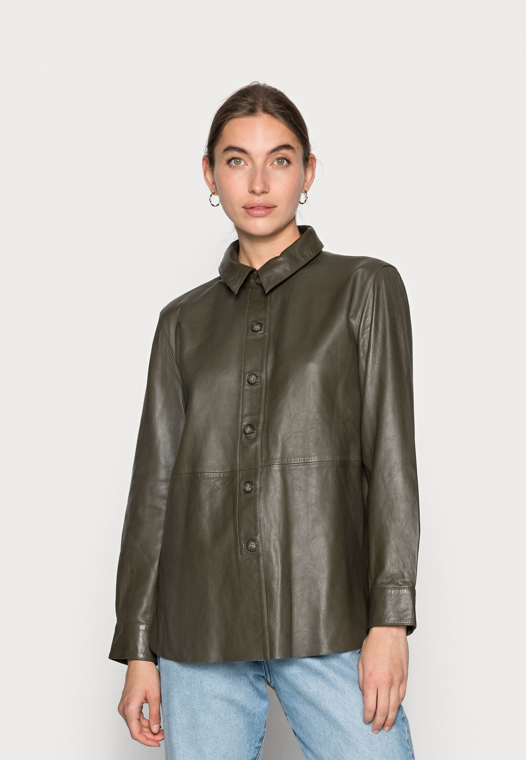 Lounge Nine Anaise Shirt Leather Jacket Tarmac, Women's, Size: 10, Dark Green