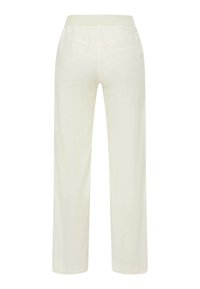 Crème-kleurige, relax-fit broek met een elastische tailleband. Beschikt over twee achterzakken en een soepele, lichtjes gestructureerde stof.