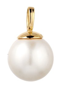 Pendentif en or avec une grande perle ronde à surface lisse et brillante. Le dessus est orné d'un capuchon en or poli et d'une bélière pour l'attacher.