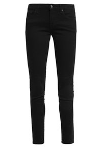 Svarta denimjeans med skinny fit, med en klassisk femfickdesign och knappstängning fram. Slät yta, minimal detaljering.