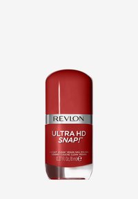 Vernis à ongles Revlon Ultra HD Snap! dans un flacon rouge glossy ; possède un sommet arrondi, une bande argentée et un design épuré et minimaliste. 8 ml.