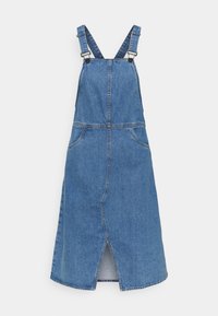 Denim overallklänning i ljusblått med justerbara axelband, framfickor och en slitsframtill. Klassisk denimstruktur och finish.