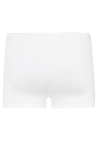 Bílé bavlněné boxerky s hladkou texturou, s mírným zvýšením a jednoduchým, bezšvovým pasem. Bez viditelných vzorů nebo akcentů.